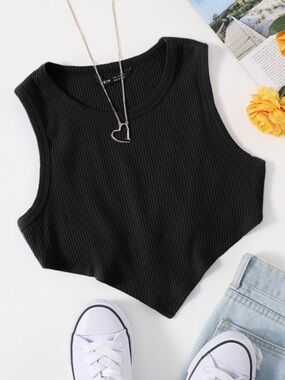 Asymmetrical Hem Rib-knit Tank